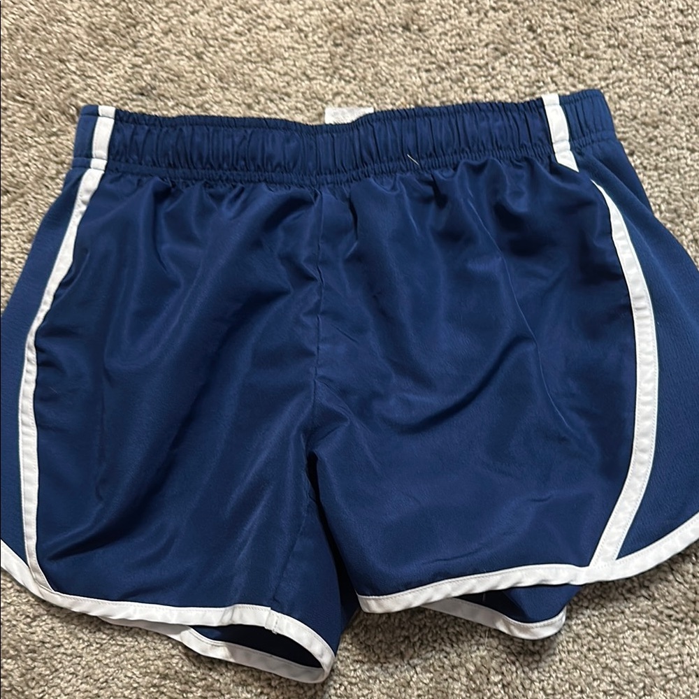 Blue Athletic Shorts with White Trim